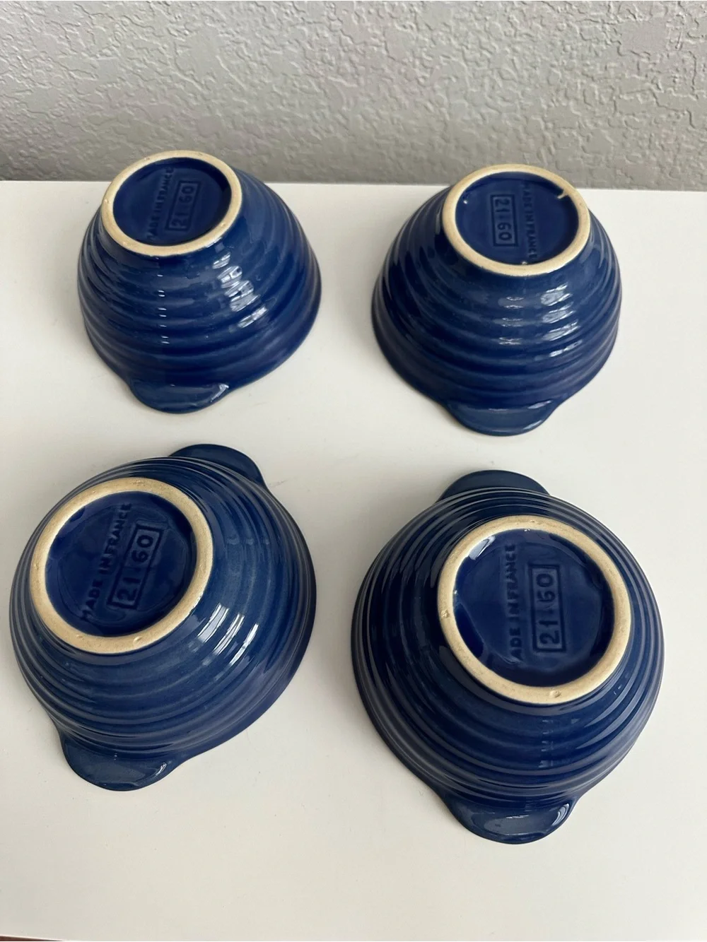 Set of 4 Vintage Emile Henry Cobalt Blue Ribbed Cereal/Soup Bowls #21.60-France